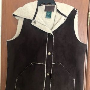 Brown Suede Sherpa-Lined Vest